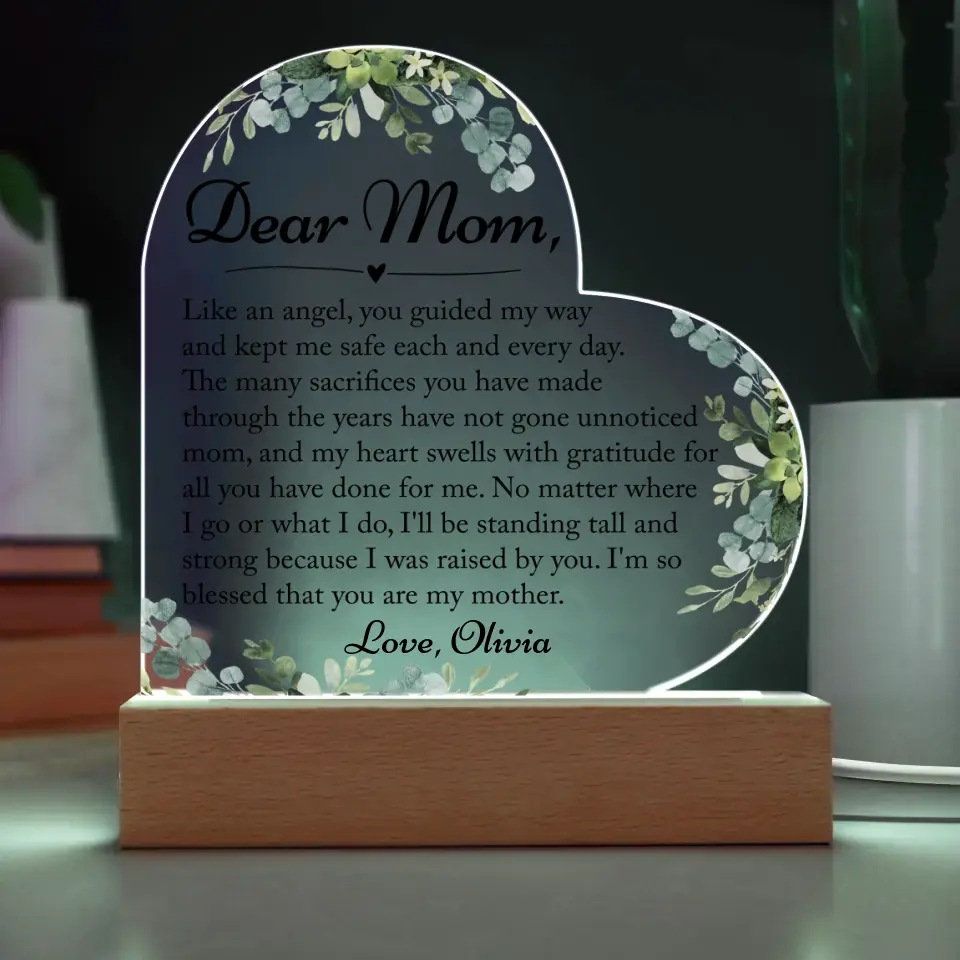 Mom Gift From Daughter, Gifts for Mom from Son - Custom Heart Acrylic Plaque