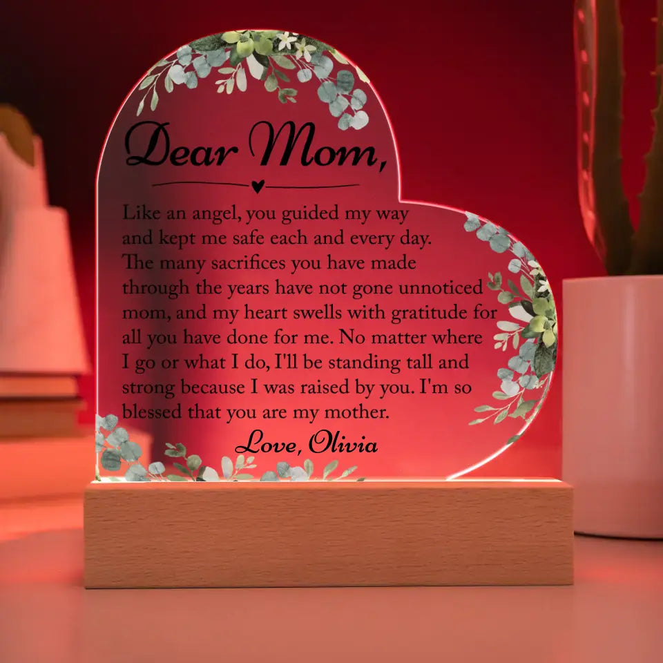 Mom Gift From Daughter, Gifts for Mom from Son - Custom Heart Acrylic Plaque
