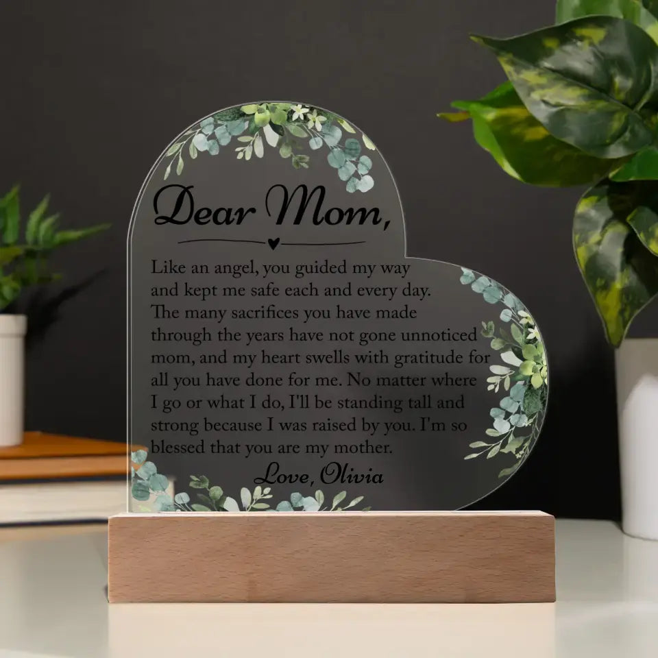 Mom Gift From Daughter, Gifts for Mom from Son - Custom Heart Acrylic Plaque