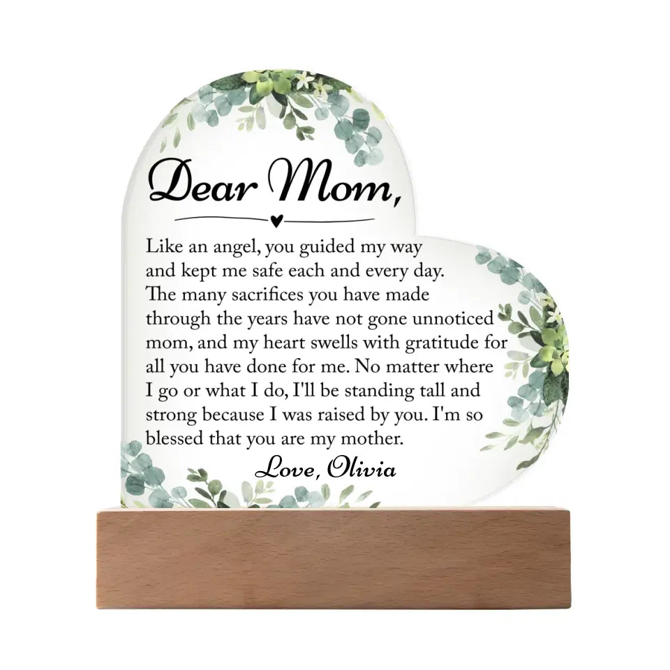 Mom Gift From Daughter, Gifts for Mom from Son - Custom Heart Acrylic Plaque