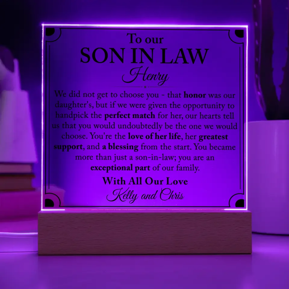 Gift For Son In Law, Son In Law Gift From Parents In Laws - Custom Plaque - A50