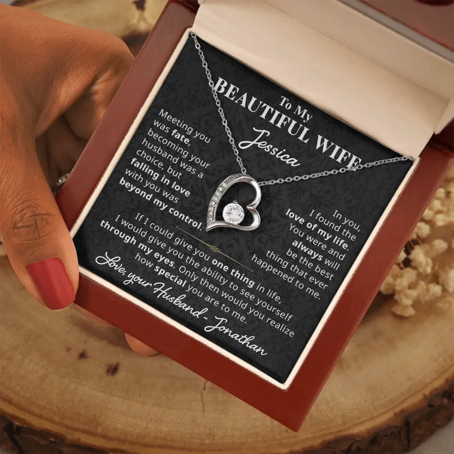 To My Beautiful Wife - Personalizable Necklace Gift Set - W4