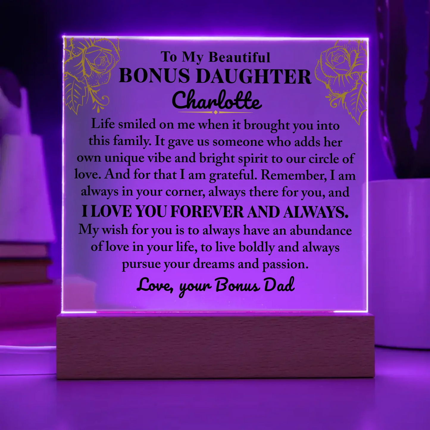 To My Bonus Daughter "Love you forever" | Acrylic Lamp ❤️ BDA1
