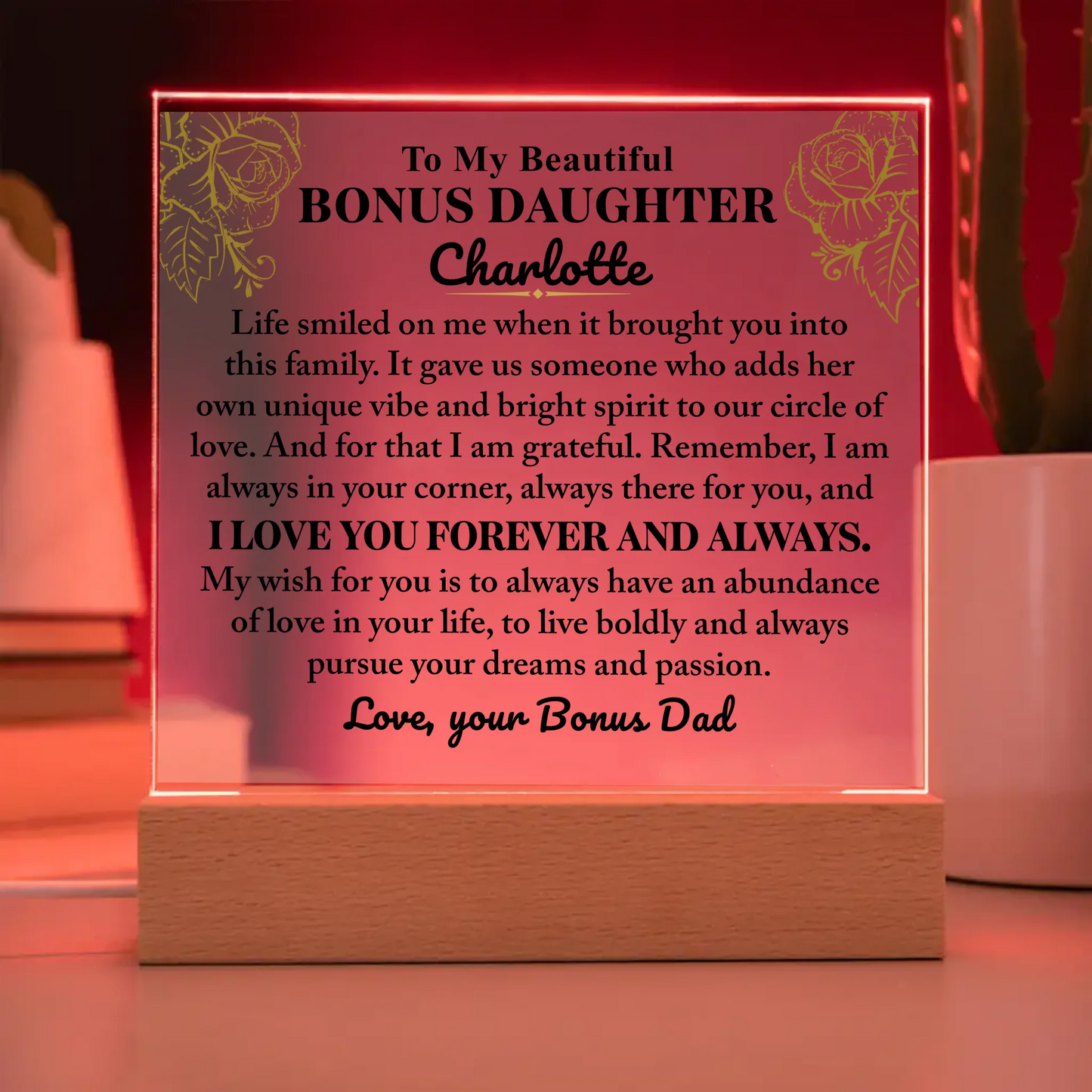 To My Bonus Daughter "Love you forever" | Acrylic Lamp ❤️ BDA1