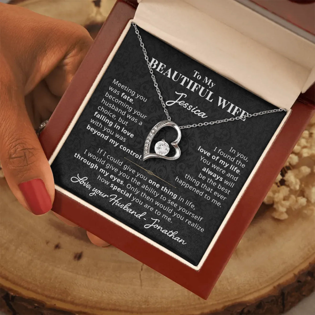 To My Beautiful Wife - Personalizable Necklace Gift Set - W6