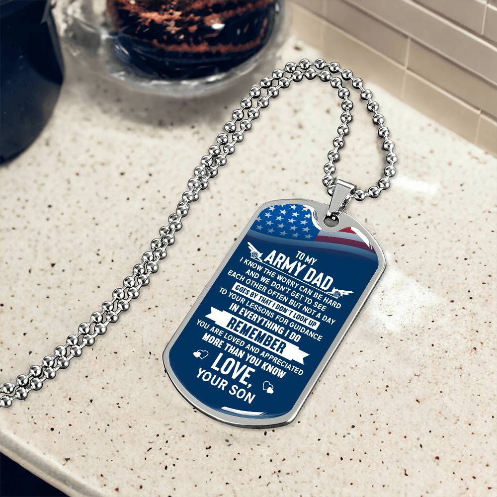 To my army dad Dog Tag, Father's Day Gift For Dad, Luxury Military Necklace