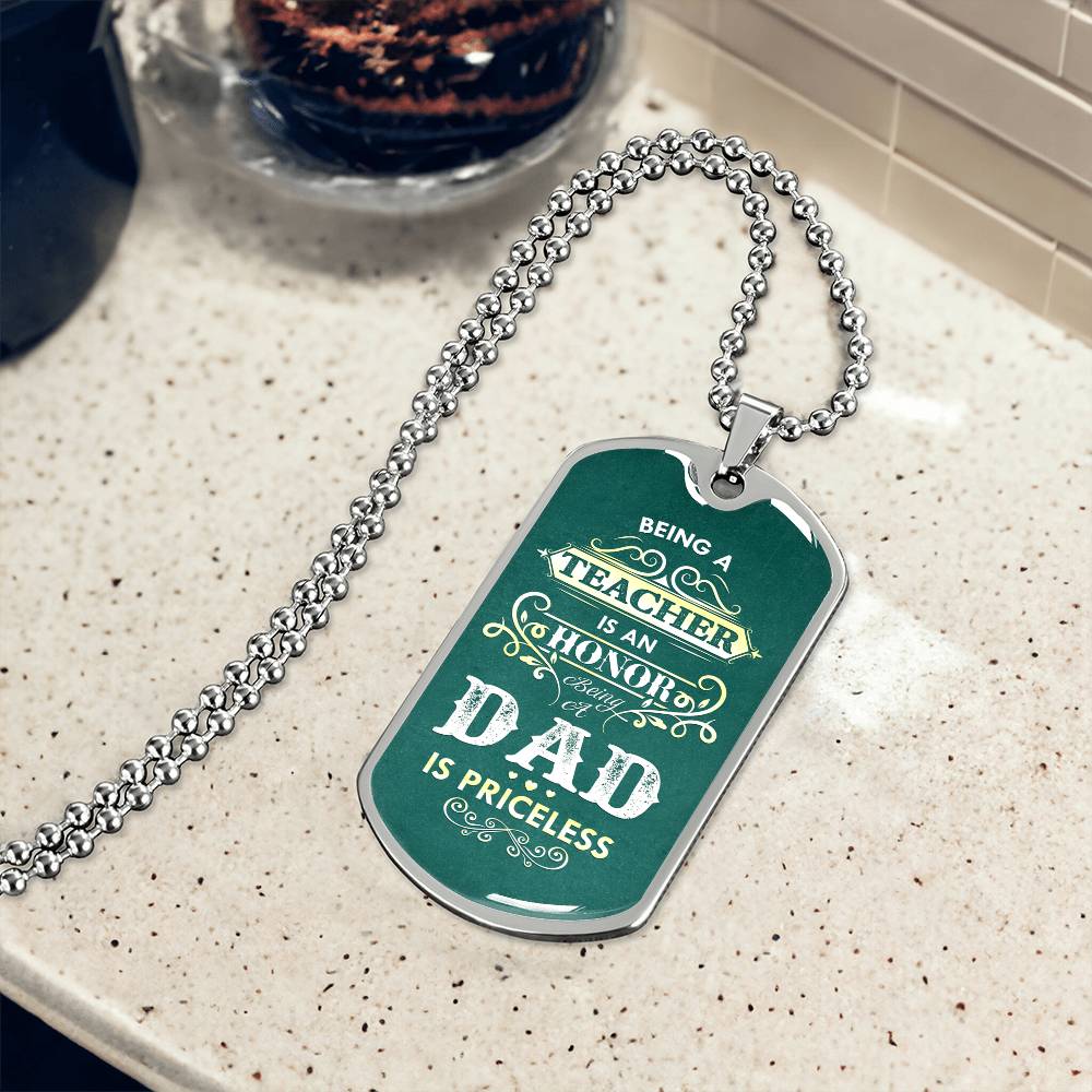 Teacher Dad Dog Tag, Father's Day Gift For Dad, Luxury Military Necklace