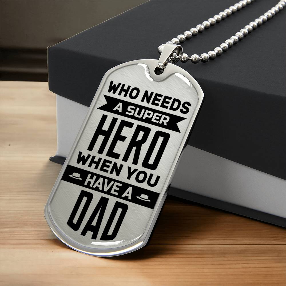 Super Hero Dad Dog Tag, Father's Day Gift For Dad, Luxury Military Necklace
