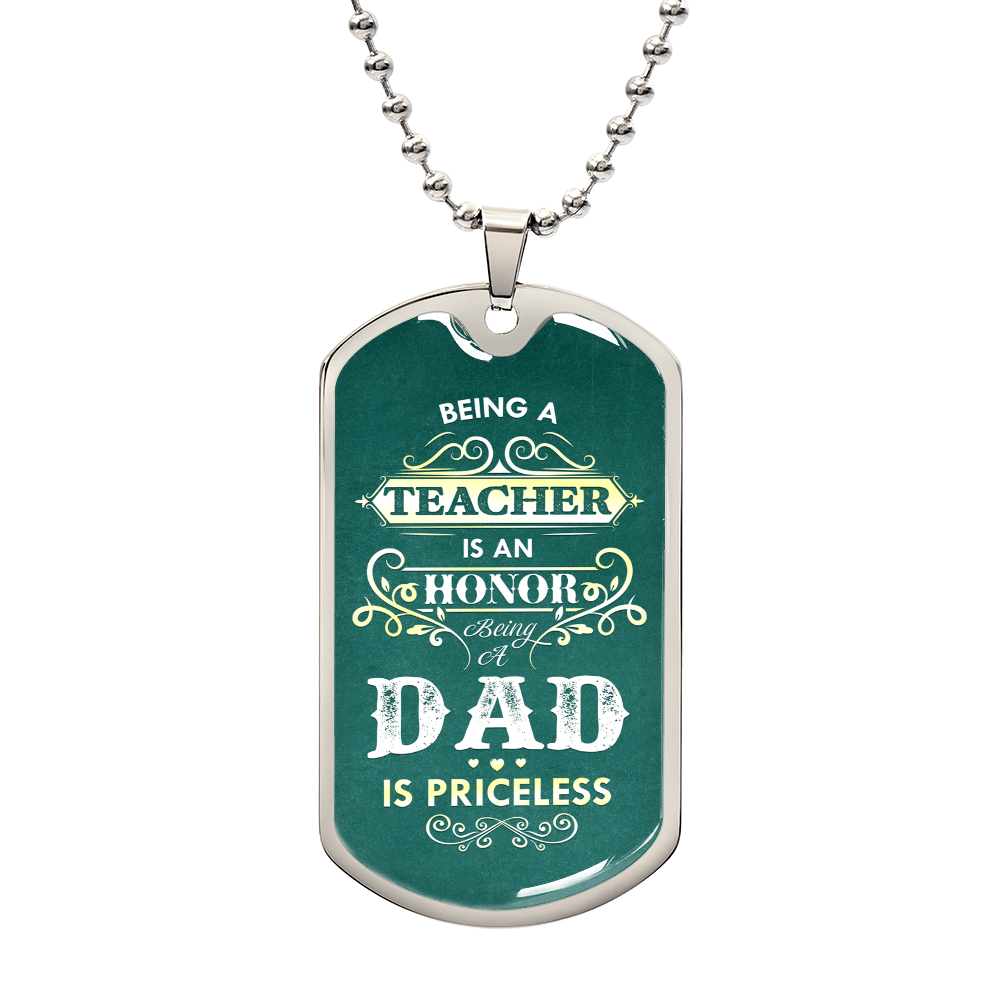 Teacher Dad Dog Tag, Father's Day Gift For Dad, Luxury Military Necklace
