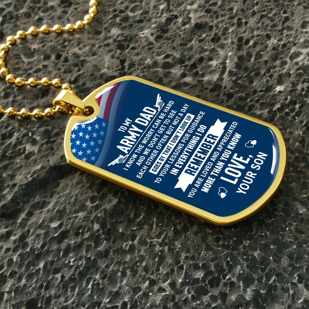 To my army dad Dog Tag, Father's Day Gift For Dad, Luxury Military Necklace