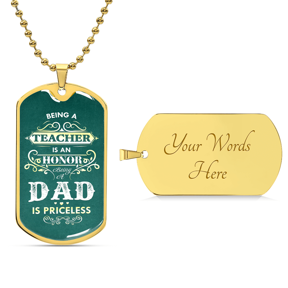 Teacher Dad Dog Tag, Father's Day Gift For Dad, Luxury Military Necklace