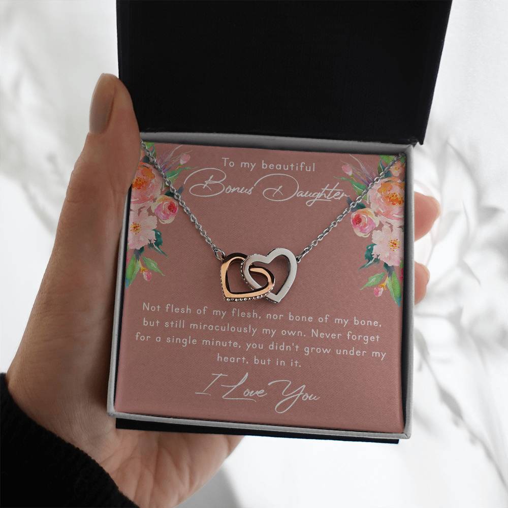 Bonus Daughter, Stepdaughter Gifts - Interlocking Heart Necklace