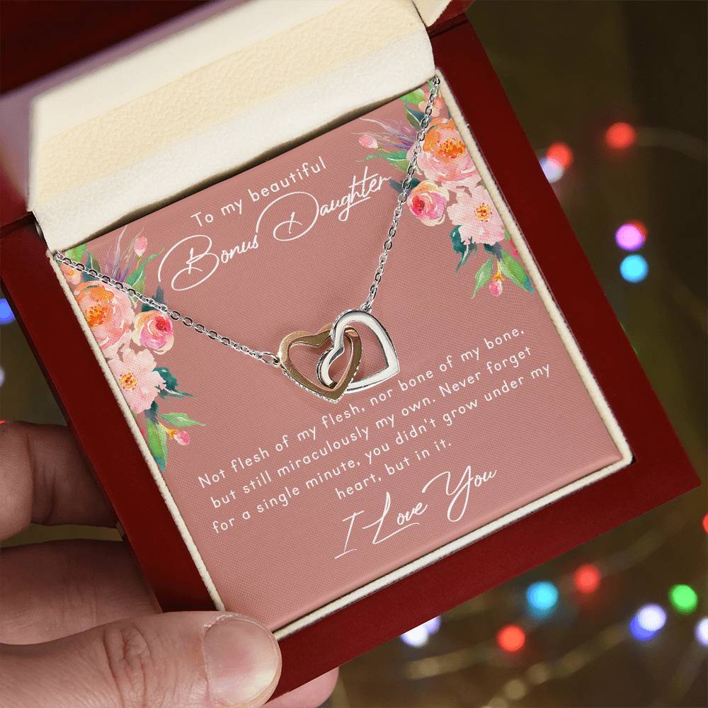 Bonus Daughter, Stepdaughter Gifts - Interlocking Heart Necklace