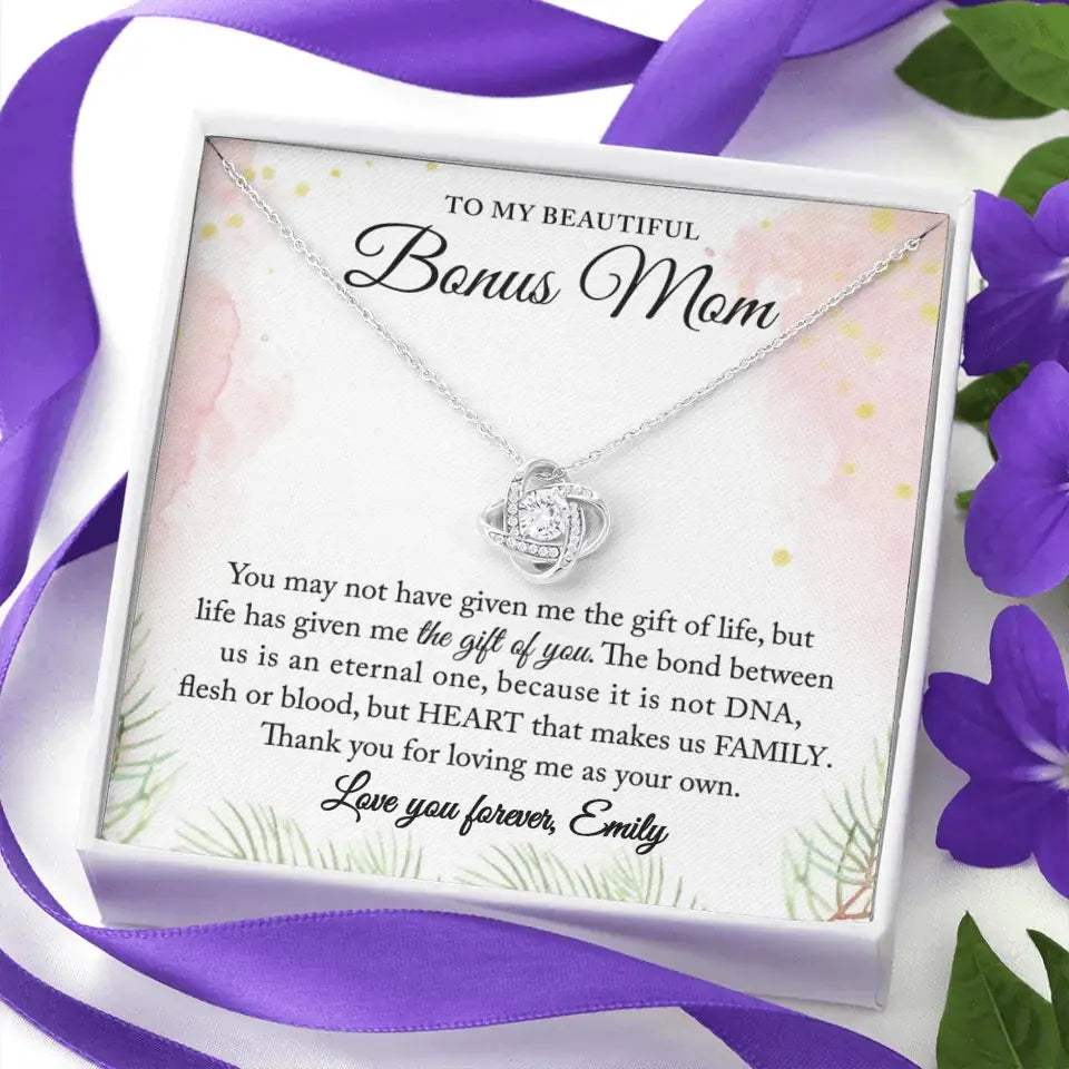 Personalized Gift for Bonus Mom - Love Knot Necklace