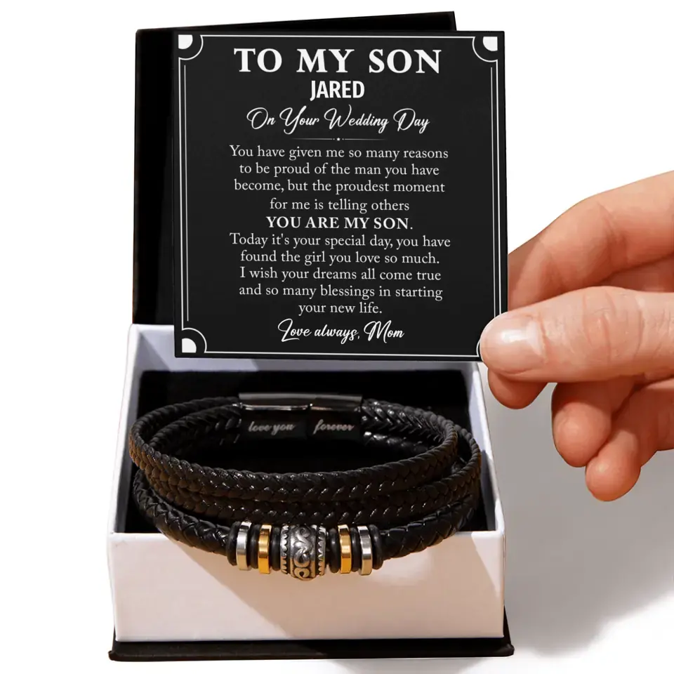 Personalized Gift For Son From Mom On Wedding Day - "Love You Forever" Bracelet