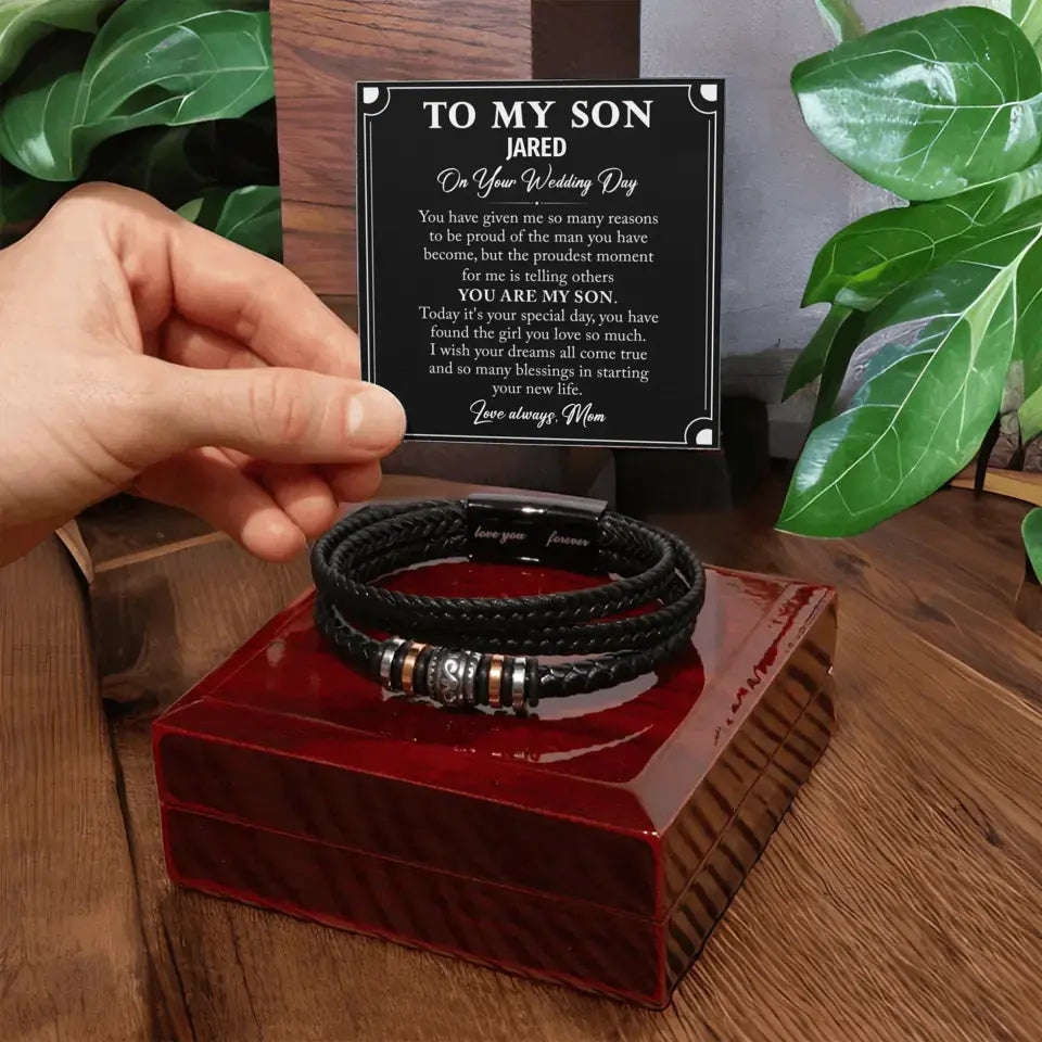 Personalized Gift For Son From Mom On Wedding Day - "Love You Forever" Bracelet