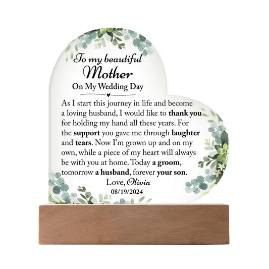 Wedding Day Gift For Mom From Bride, Wedding Gift For Mom - Custom Heart Acrylic Plaque 2