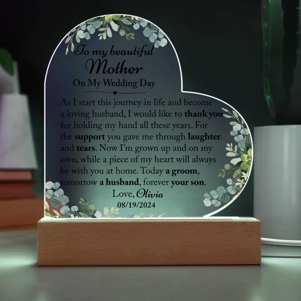 Wedding Day Gift For Mom From Bride, Wedding Gift For Mom - Custom Heart Acrylic Plaque 2