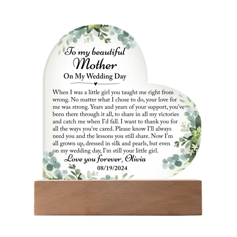 Wedding Day Gift For Mom From Bride, Wedding Gift For Mom - Custom Heart Acrylic Plaque 3