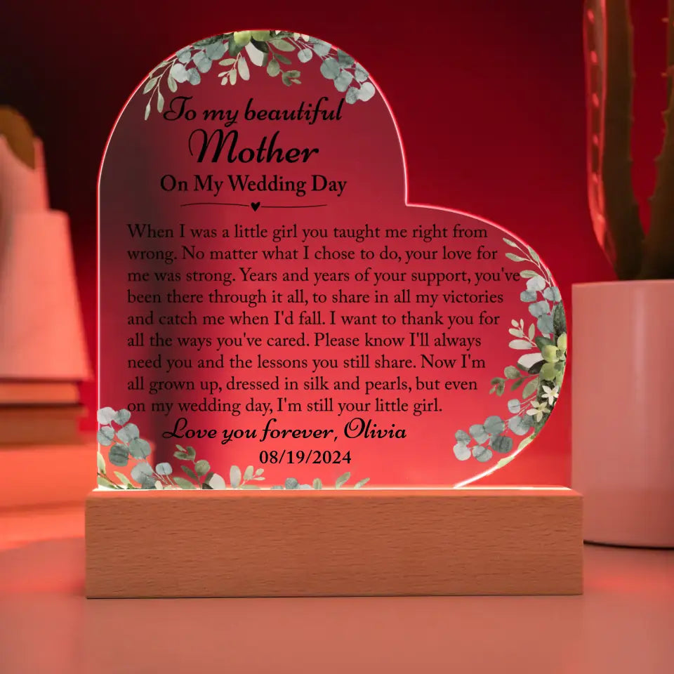 Wedding Day Gift For Mom From Bride, Wedding Gift For Mom - Custom Heart Acrylic Plaque 3