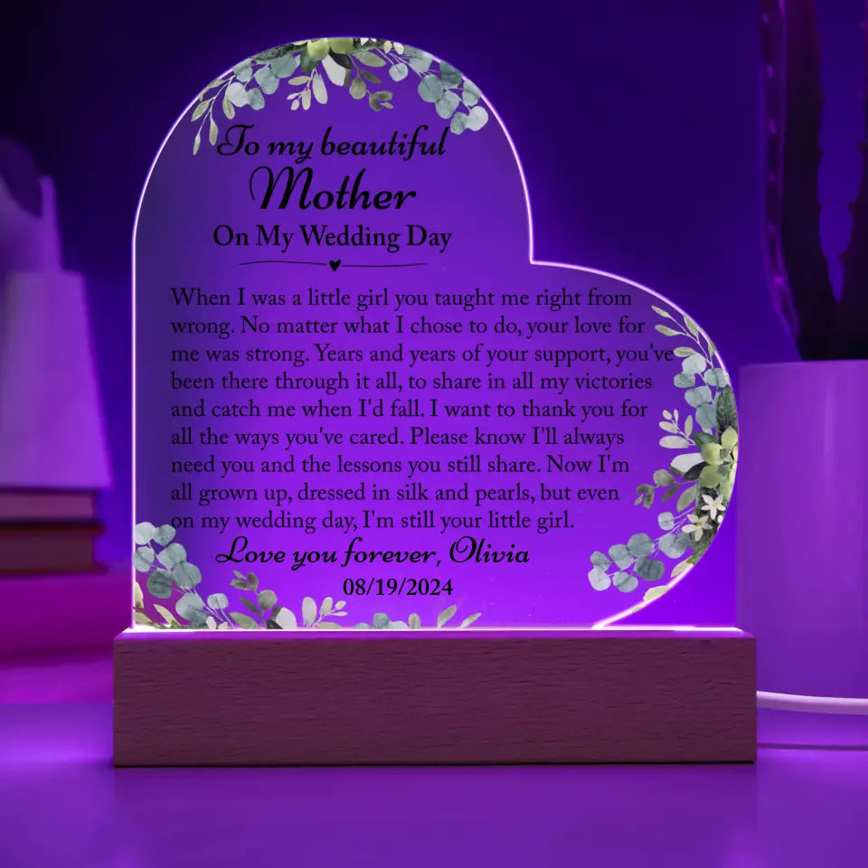 Wedding Day Gift For Mom From Bride, Wedding Gift For Mom - Custom Heart Acrylic Plaque 3