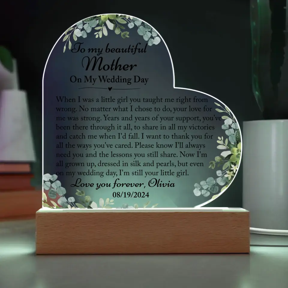 Wedding Day Gift For Mom From Bride, Wedding Gift For Mom - Custom Heart Acrylic Plaque 3