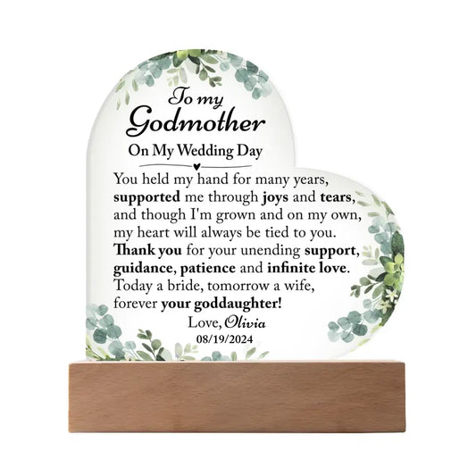 Wedding Day Gift For Godmother From Bride, Wedding Gift For Godmom - Custom Heart Acrylic Plaque