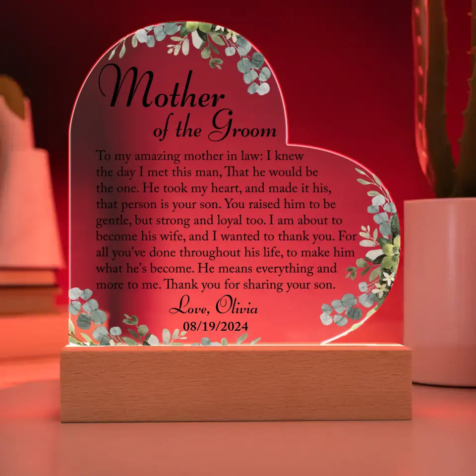 Mother of the Groom Gift, Personalized Mother of the Groom Gift Plaque, Gift from Bride - 3