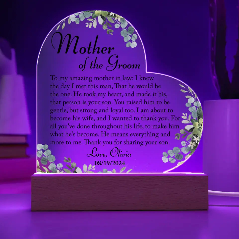 Mother of the Groom Gift, Personalized Mother of the Groom Gift Plaque, Gift from Bride - 3