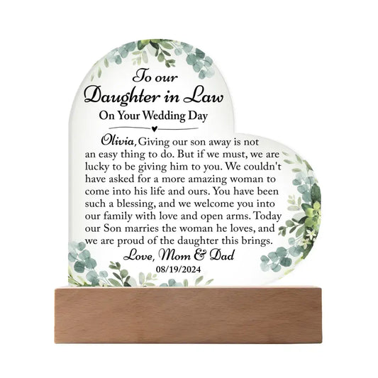 To Our Daughter-In-Law Gift On Wedding Day, Personalized Gift For Bride From Mother & Father In Law