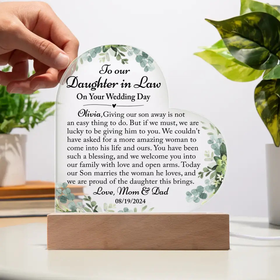 To Our Daughter-In-Law Gift On Wedding Day, Personalized Gift For Bride From Mother & Father In Law