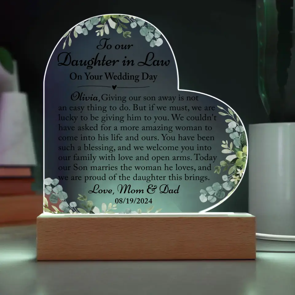 To Our Daughter-In-Law Gift On Wedding Day, Personalized Gift For Bride From Mother & Father In Law