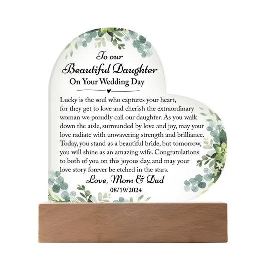 Wedding Gift for Bride from Parents - Custom Heart Acrylic Plaque