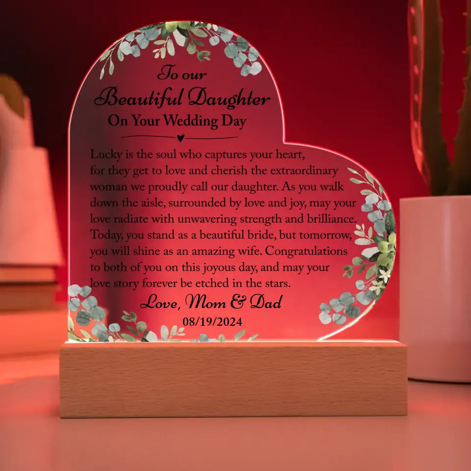 Wedding Gift for Bride from Parents - Custom Heart Acrylic Plaque