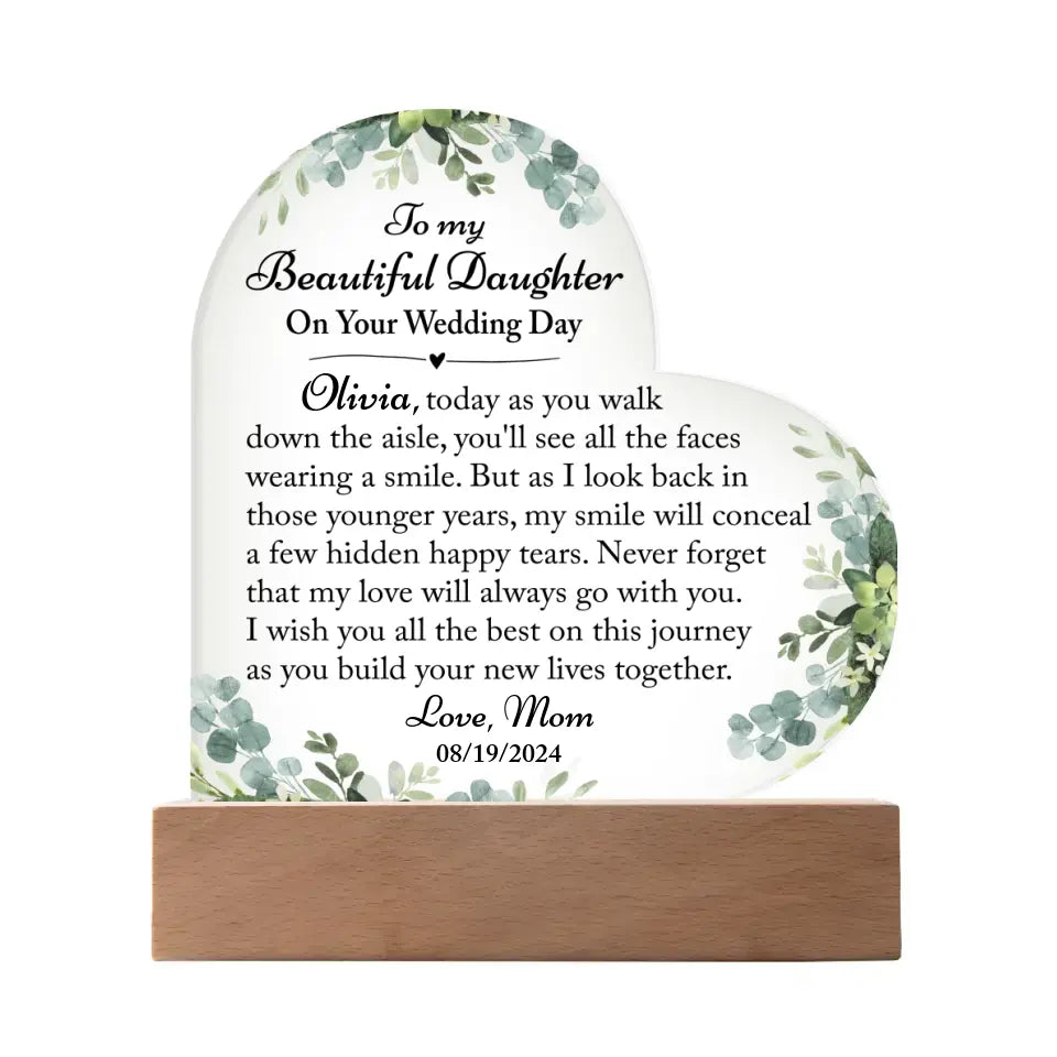 Wedding Gift for Bride from Mom - Custom Heart Acrylic Plaque