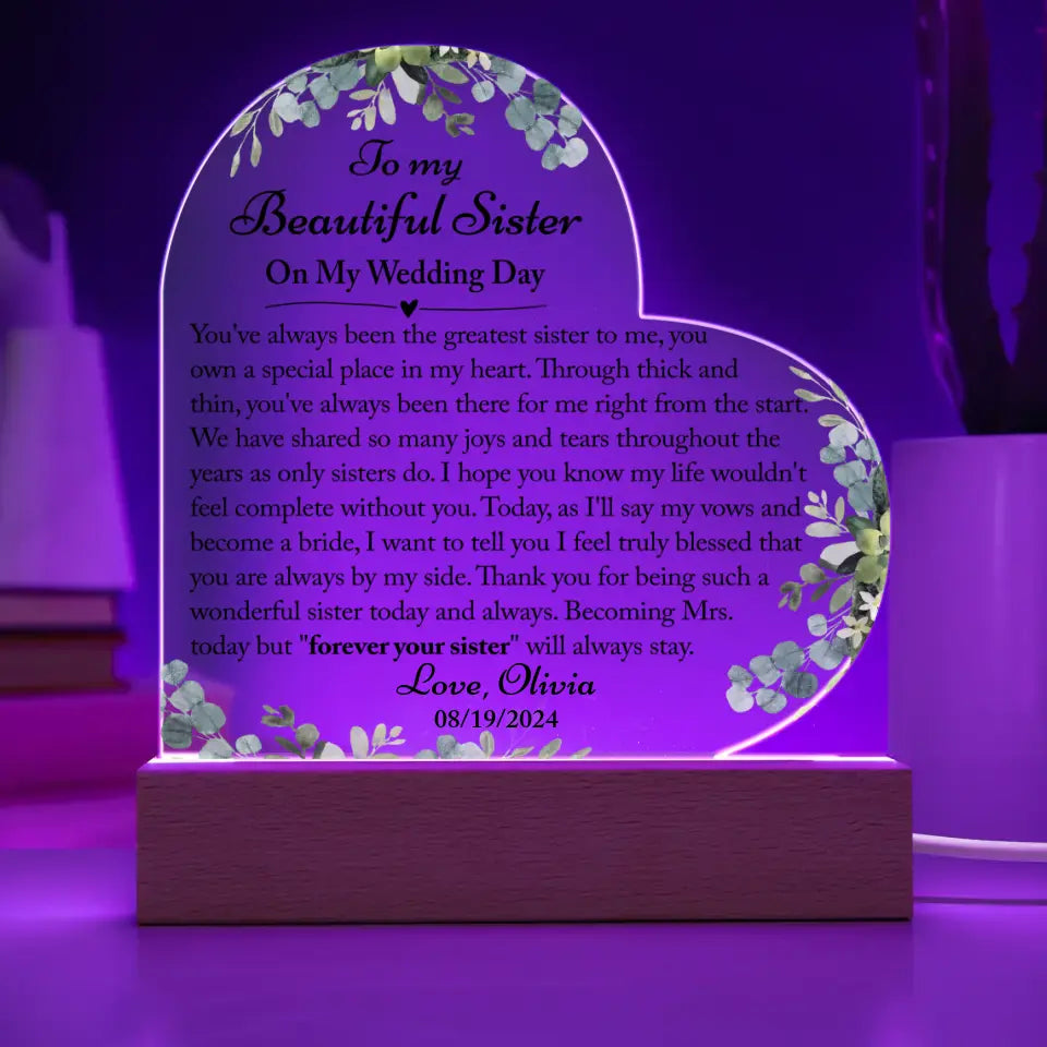 Sister Of The Bride Gifts, Sister Wedding Gift From Bride - Heart Acrylic Plaque