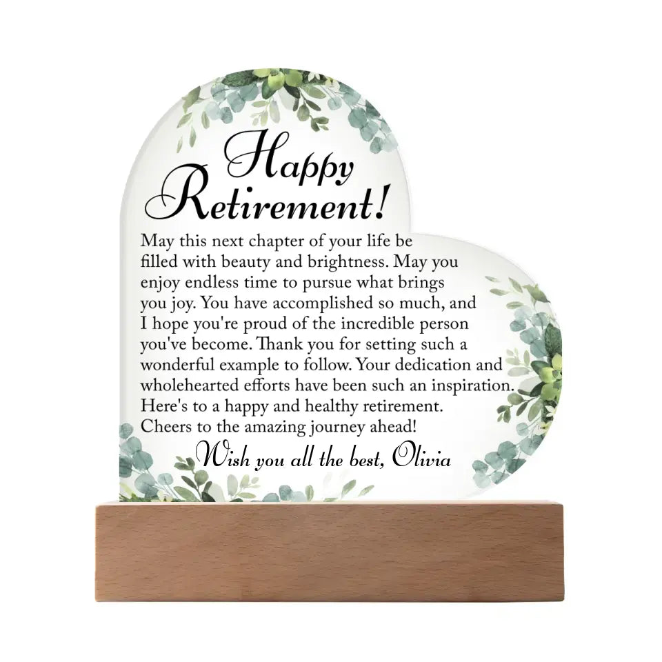 Happy Retirement Heart Acrylic Plaque, Retirement Gift For Her - A25