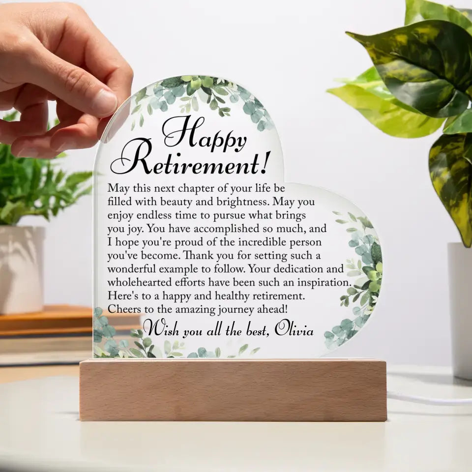 Happy Retirement Heart Acrylic Plaque, Retirement Gift For Her - A25