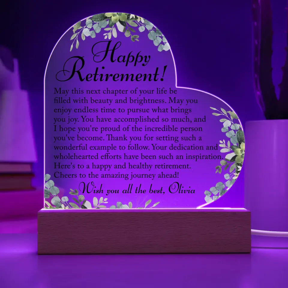 Happy Retirement Heart Acrylic Plaque, Retirement Gift For Her - A25