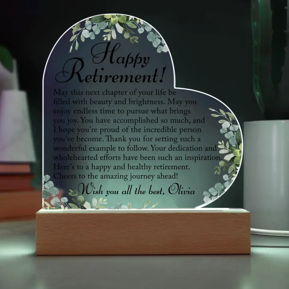 Happy Retirement Heart Acrylic Plaque, Retirement Gift For Her - A25