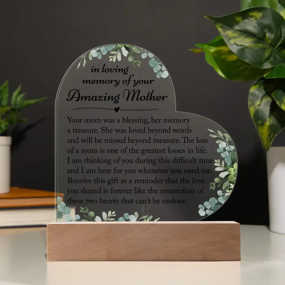 Memorial Gifts For Loss Of Mother - Heart Acrylic Plaque - A27