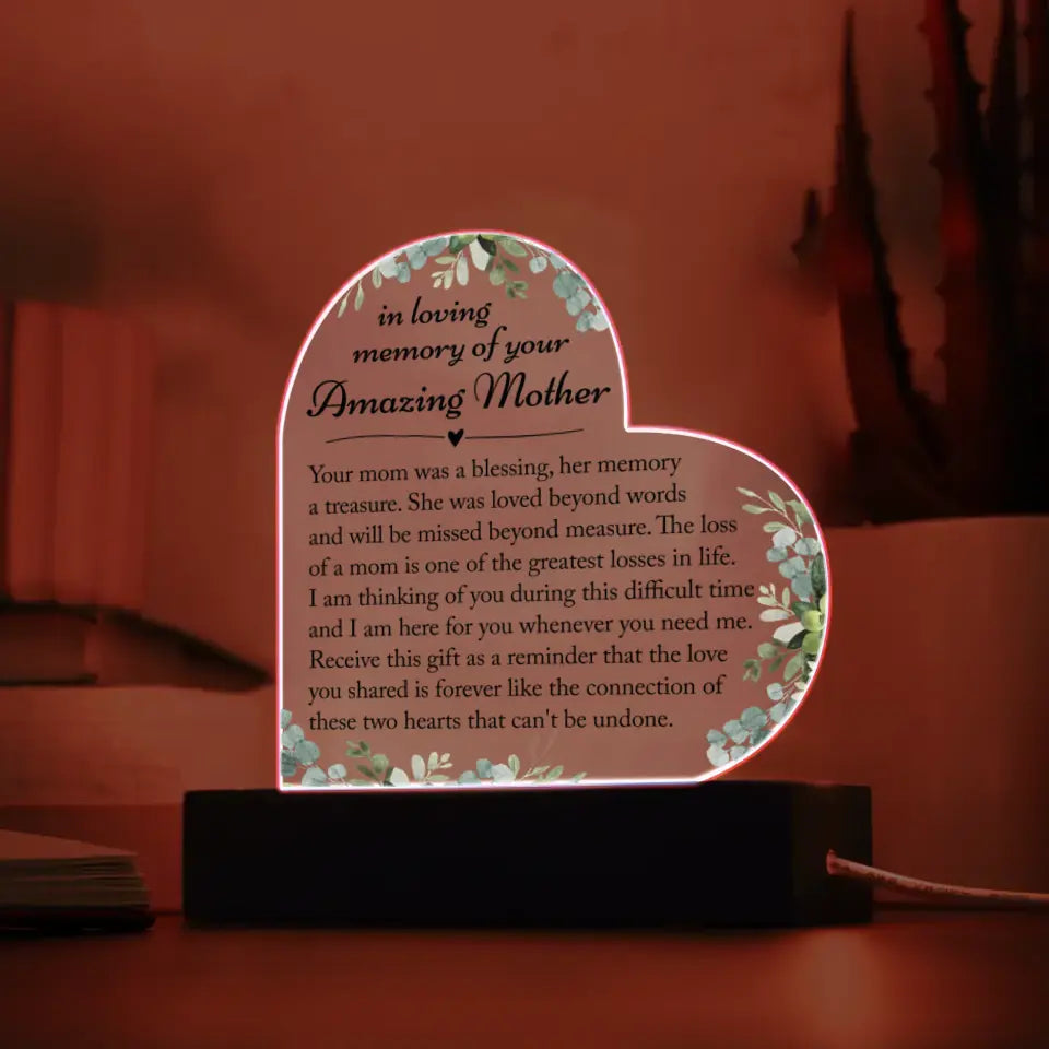 Memorial Gifts For Loss Of Mother - Heart Acrylic Plaque - A27