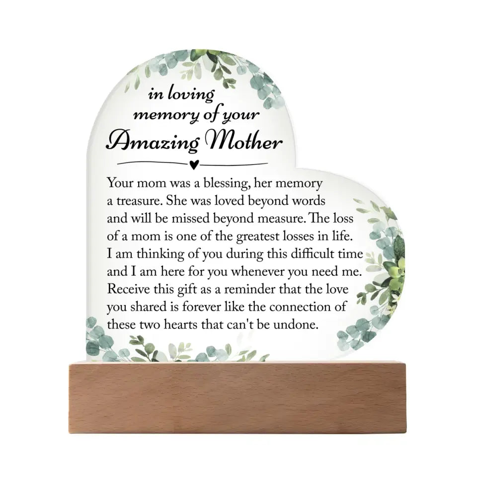 Memorial Gifts For Loss Of Mother - Heart Acrylic Plaque - A27