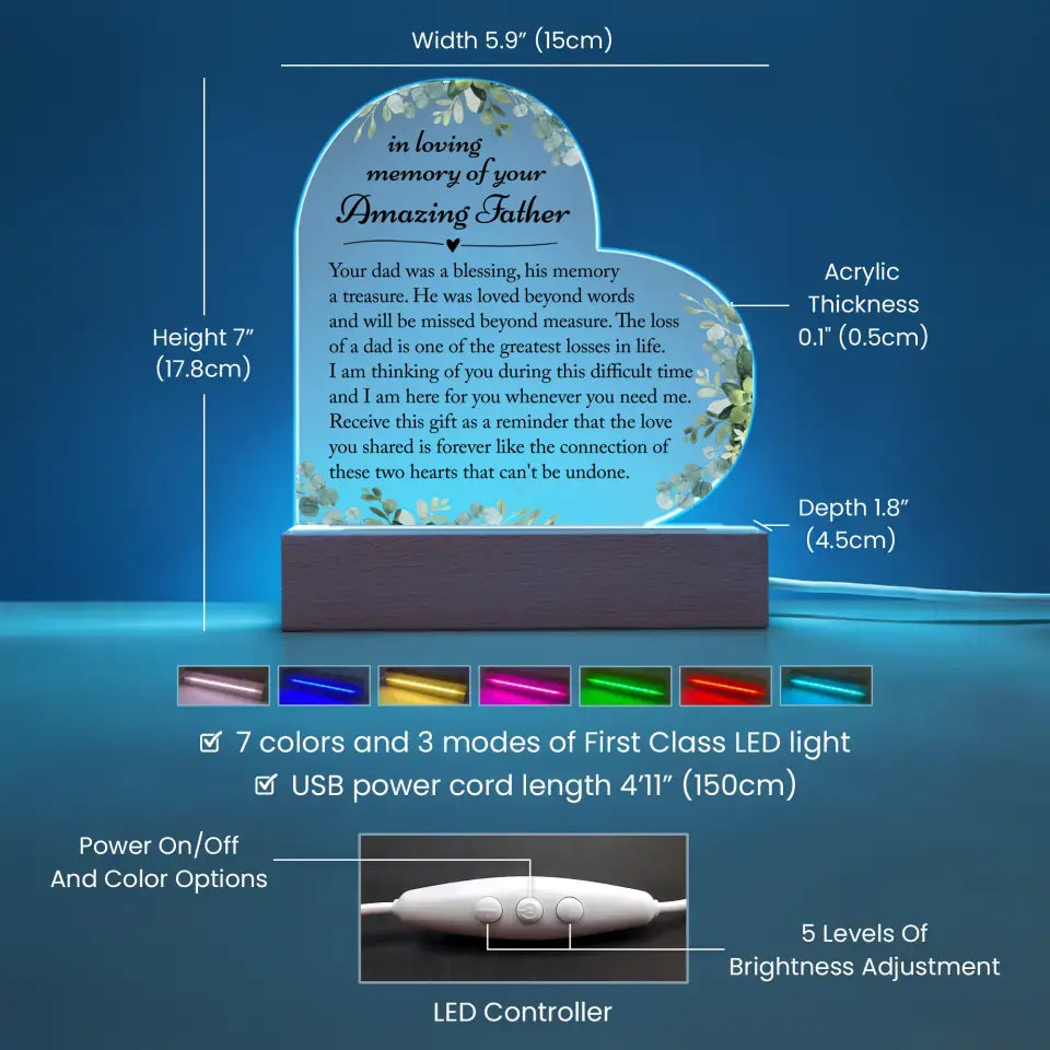 Memorial Gifts For Loss Of Father - Heart Acrylic Plaque - A28