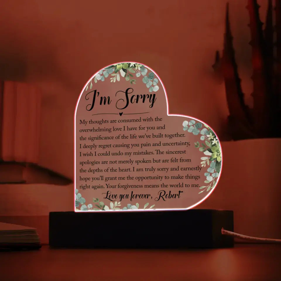 Sorry gift, Apology Gift For Her - Custom Heart Acrylic Plaque - A29