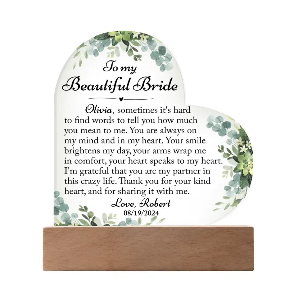 Gift For Bride From Groom - Custom Heart Acrylic Plaque - A30