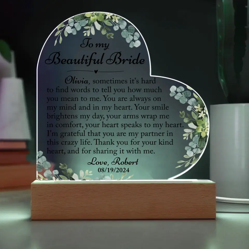 Gift For Bride From Groom - Custom Heart Acrylic Plaque - A30