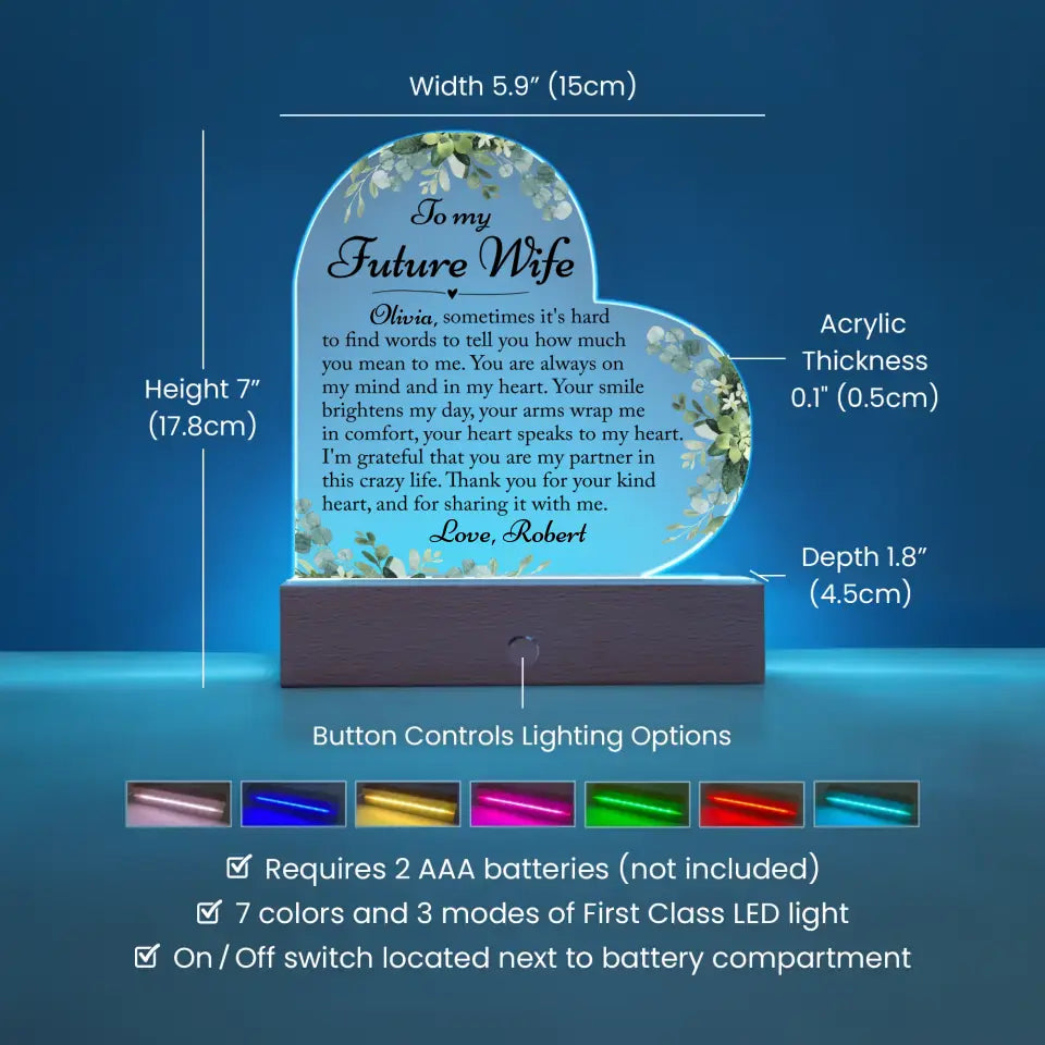 Future Wife Gift, Fiance Gift - Custom Heart Acrylic Plaque - A32