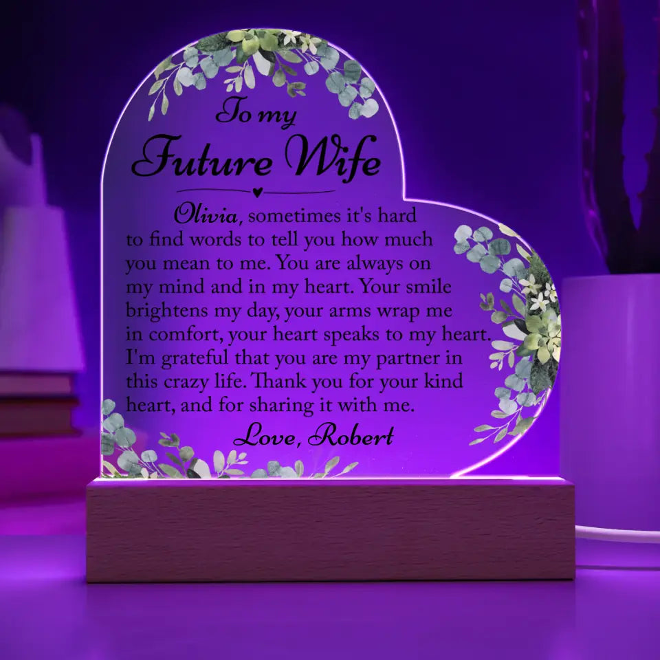 Future Wife Gift, Fiance Gift - Custom Heart Acrylic Plaque - A32