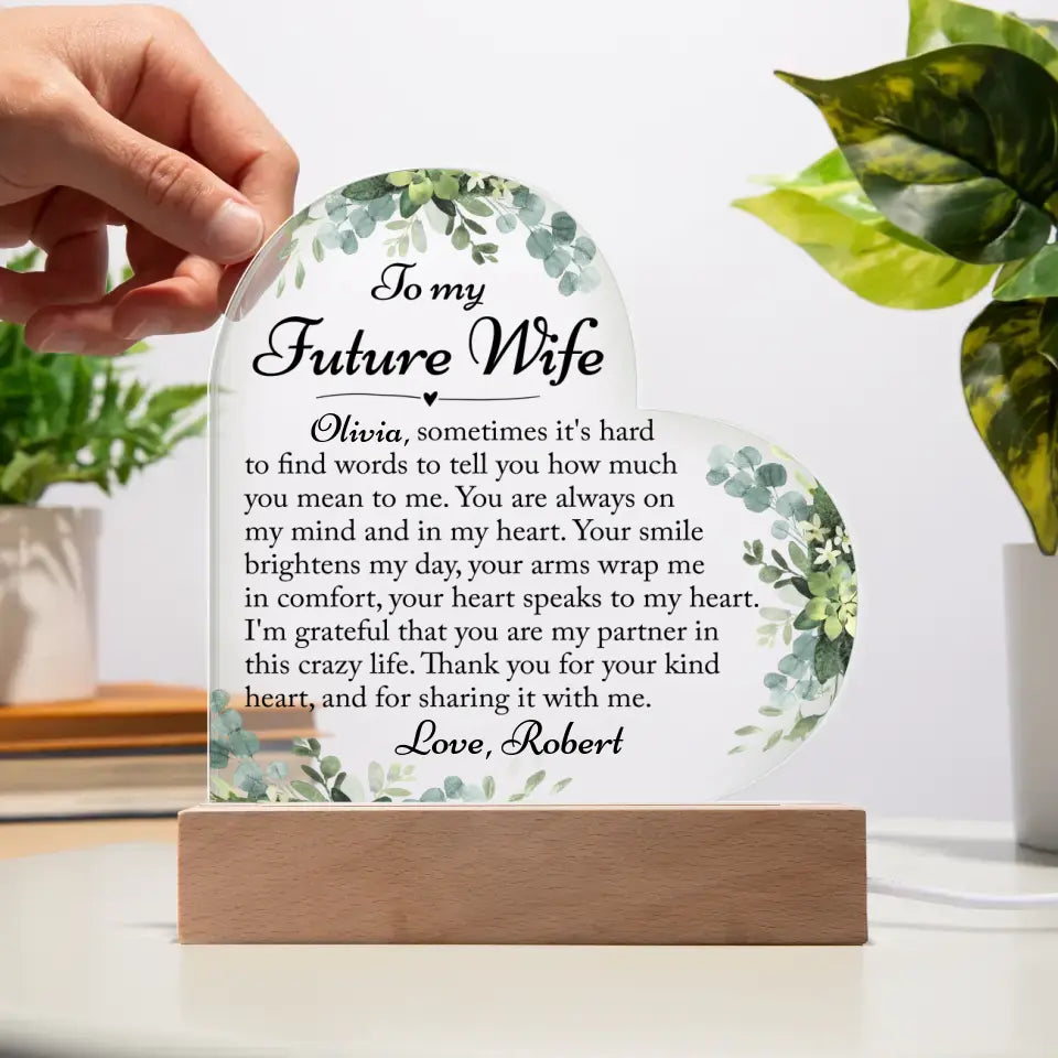 Future Wife Gift, Fiance Gift - Custom Heart Acrylic Plaque - A32